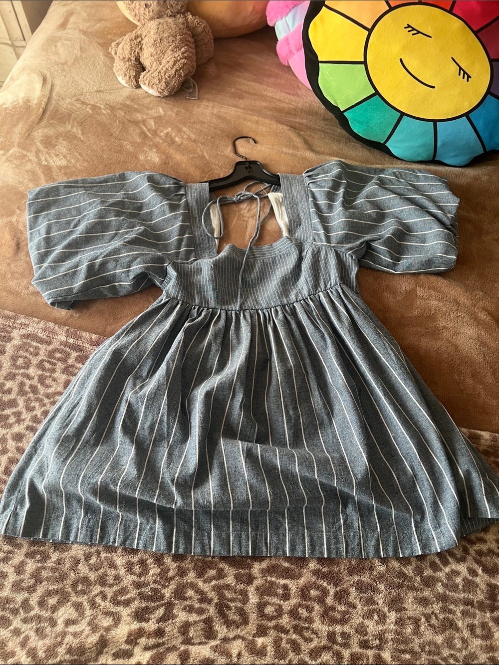Free People Blue and White Striped Puff Sleeve Tunic
